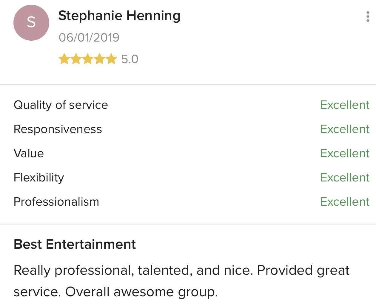 Five-star client review for BVIP Entertainment