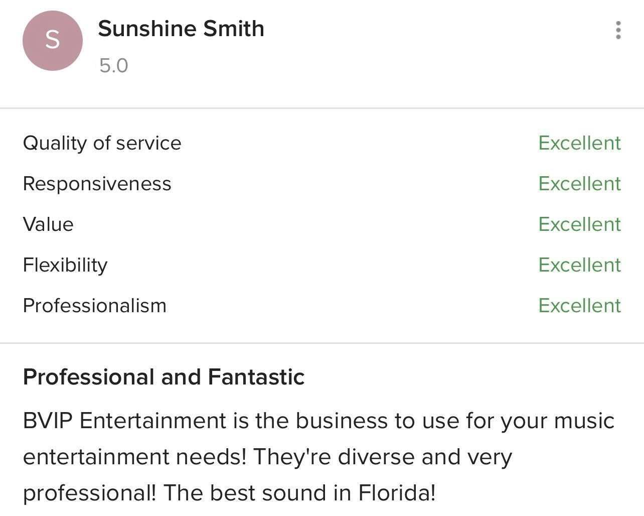 Five-star client review for BVIP Entertainment