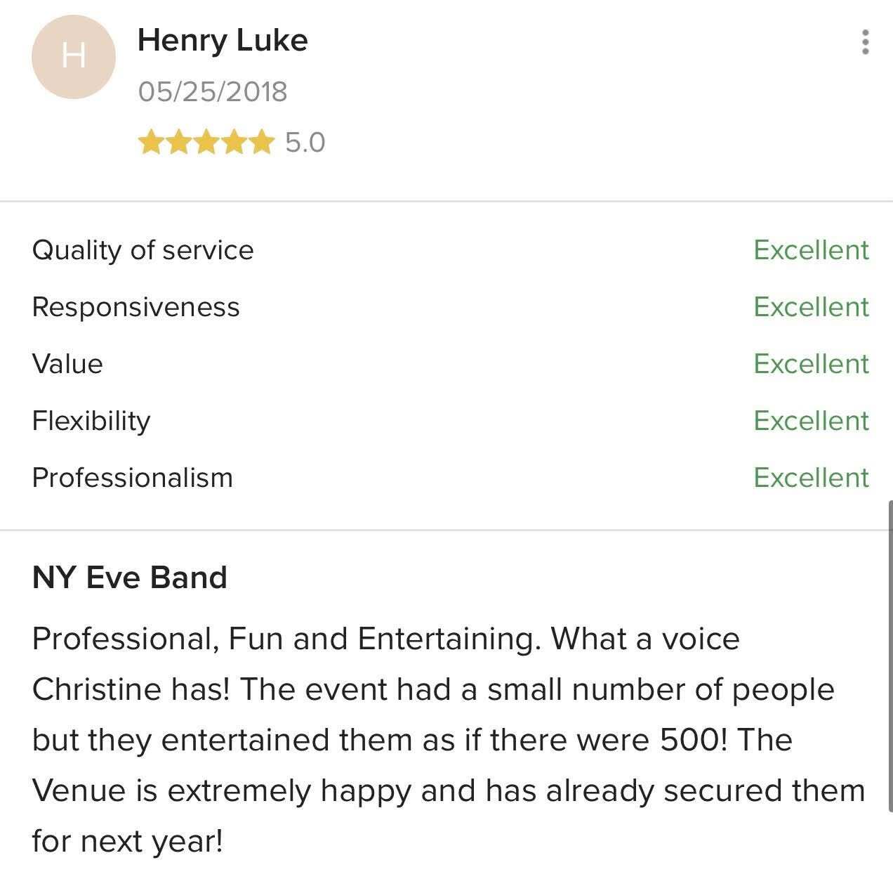 Five-star client review for BVIP Entertainment