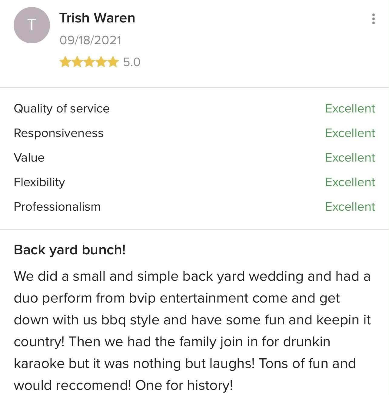 Five-star client review for BVIP Entertainment