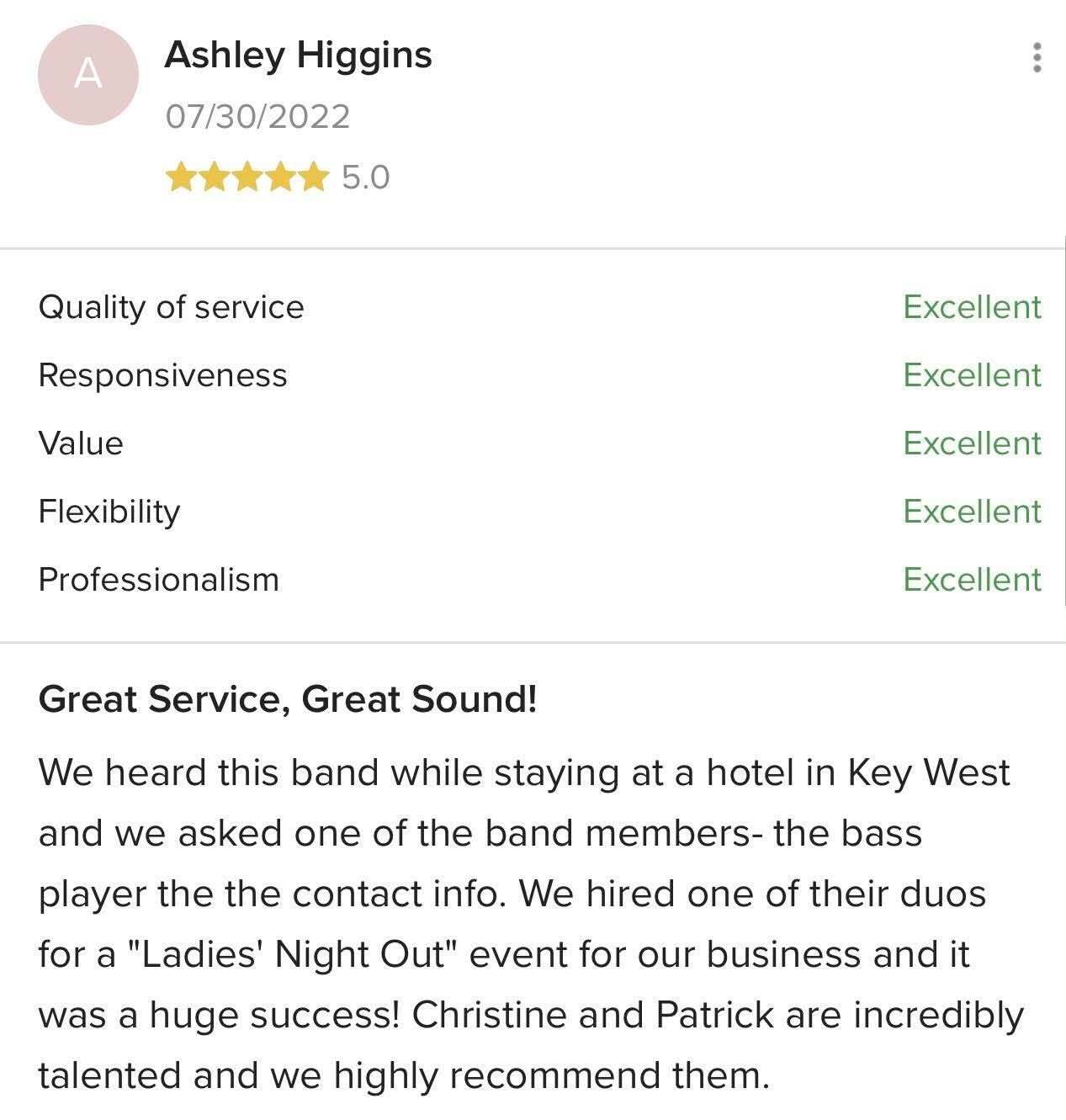 Five-star client review for BVIP Entertainment