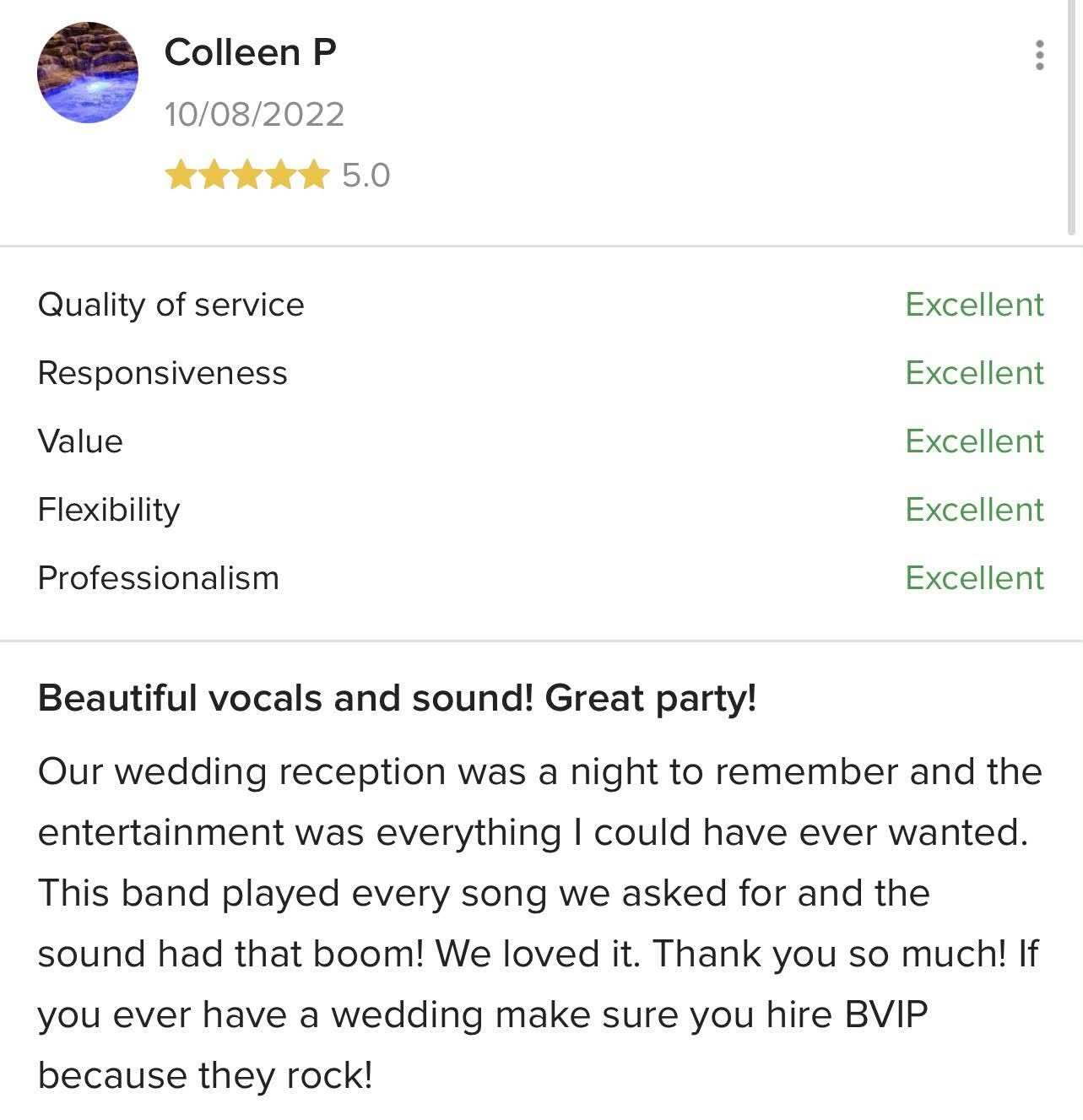 Five-star client review for BVIP Entertainment