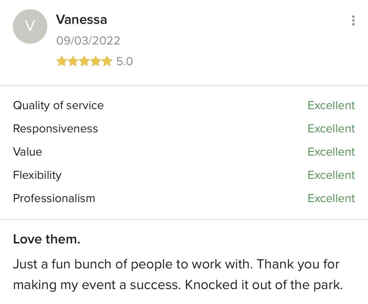 Five-star client review for BVIP Entertainment