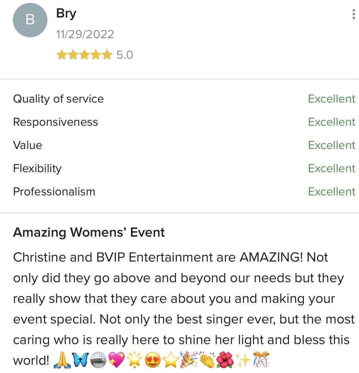 Five-star client review for BVIP Entertainment