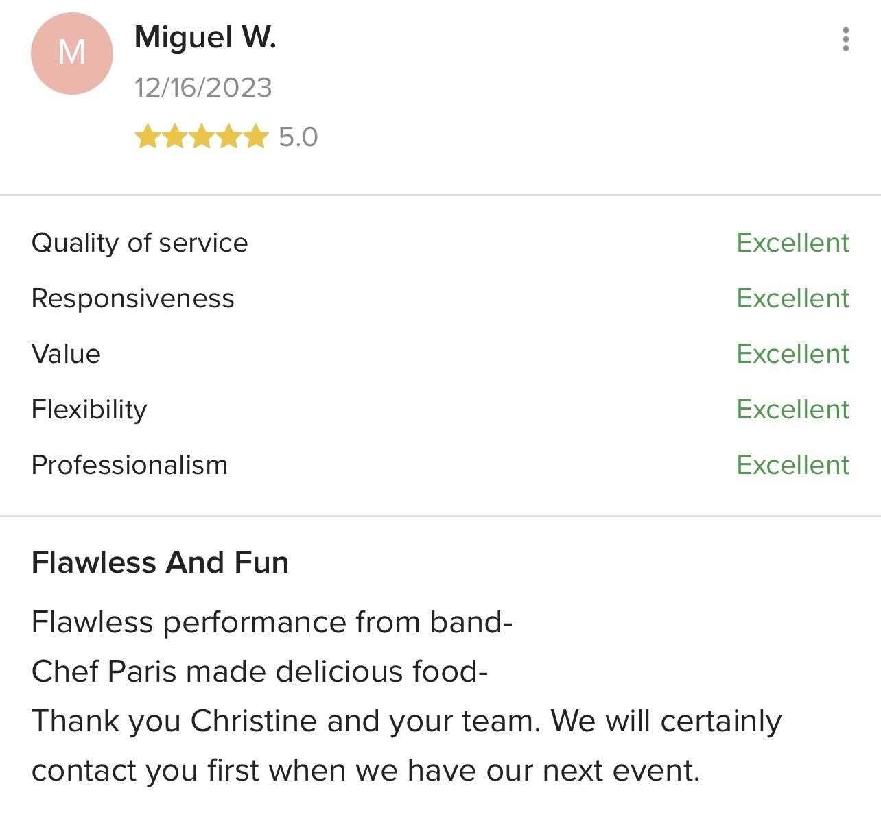 Five-star client review for BVIP Entertainment